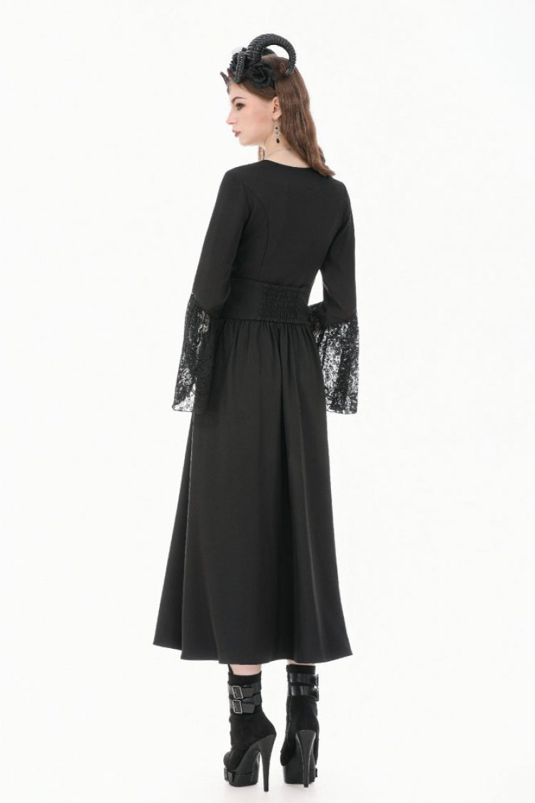 Black Women's Gothic High Waisted Embroidered Gathered Maxi Skirt - Product - 11