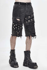 Black Decadence Punk Rock Nailed Ragged Shorts Mens Pants - Product - 2