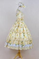 Yellow [Lemon Chicken] Short Sleeves Triple-Layered Print Ruffle Bowknot Lace Sweet Gorgeous Lolita Dress - Product - 6