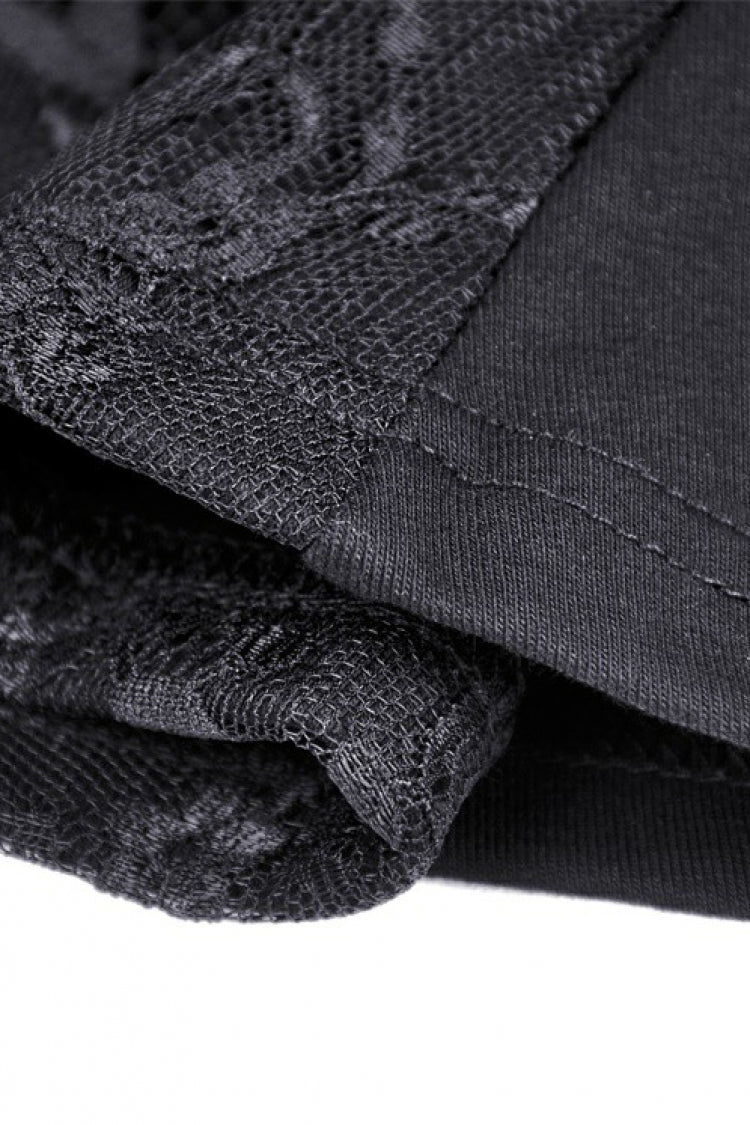 Black Plunging V Collar Short Sleeves Ruffled Lace Sexy Women's Gothic Crop Top - Product - 15