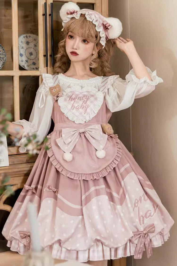 Flesh Pink Bear Bakery Ruffle Bowknot Sweet Princess Lolita Jsk Dress - Flesh-Pink - 1