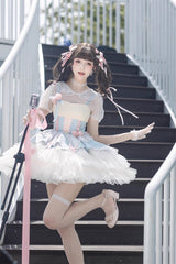 Blue/Pink Rose Peach Wine Sleeveless Multi-layer Ballet Style Sweet Lolita Jsk Dress - Product - 10