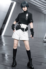 Black Functional Style Stand Collar Short Sleeves Ouji Fashion Prince Handsome Lolita Blouse - Product - 2