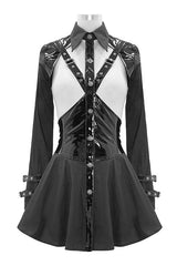 Black Hollow Out Design Leather Sexy Womens Gothic Dress - Product - 5