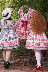 Red Short Sleeves Strawberry Plaid Print Bowknot Sweet Plus Size Princess Lolita Dress - Product - 5