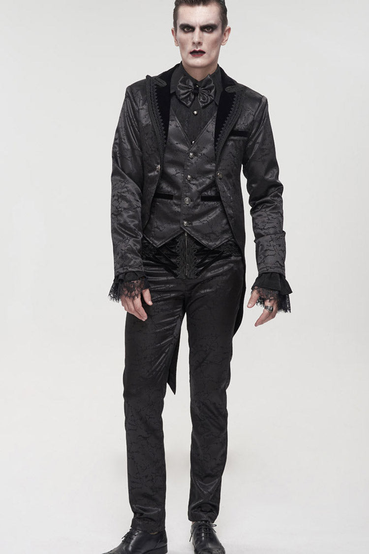 Black Gothic Glossy Pattern Drawstring Lace Decoration Men's Pants - Product - 10