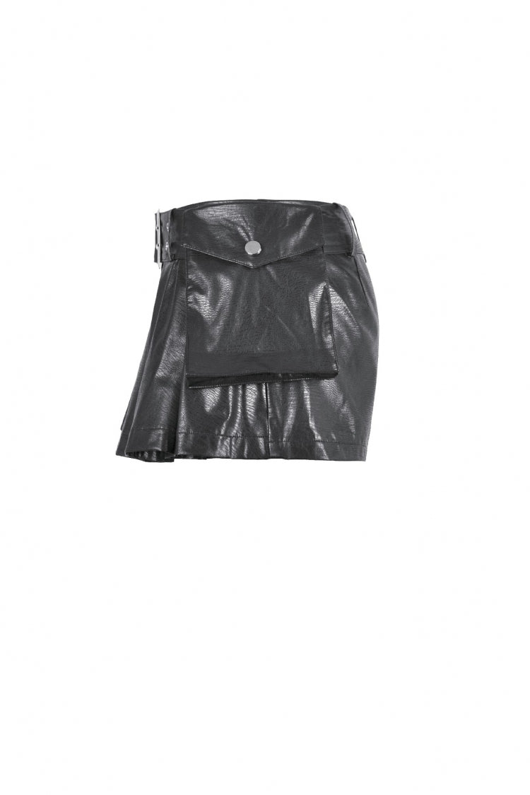 Black Low Waisted Eyelet Women's Punk Shorts with Asymmetric Pleated Belt - Product - 15
