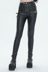 Black Stretch Faux Leather Paneled Mesh Women's Punk Trousers - Product - 2