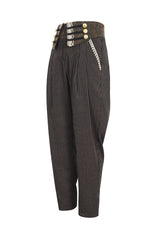 Brown High Waisted Striped  Lace-Up Men's Gothic Pants - Product - 7