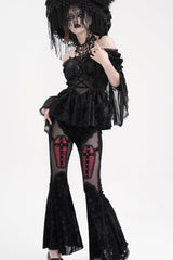 Black Halterneck Long Sleeves Hollow Lace-Up Mesh Women's Gothic Blouse - Product - 6