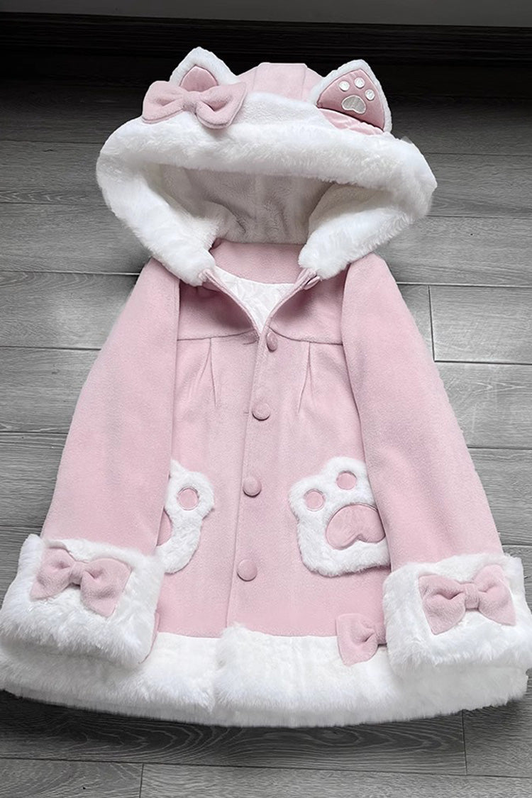 Calico Cat Long Sleeves Bowknot Hooded Daily Sweet Lolita Coat 3 Colors - Product - 3