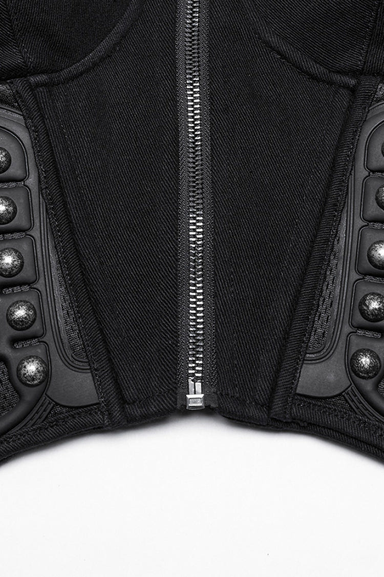 Black Sleeveless Lace-Up Rivet Buckle Women's Punk Vest - Product - 6