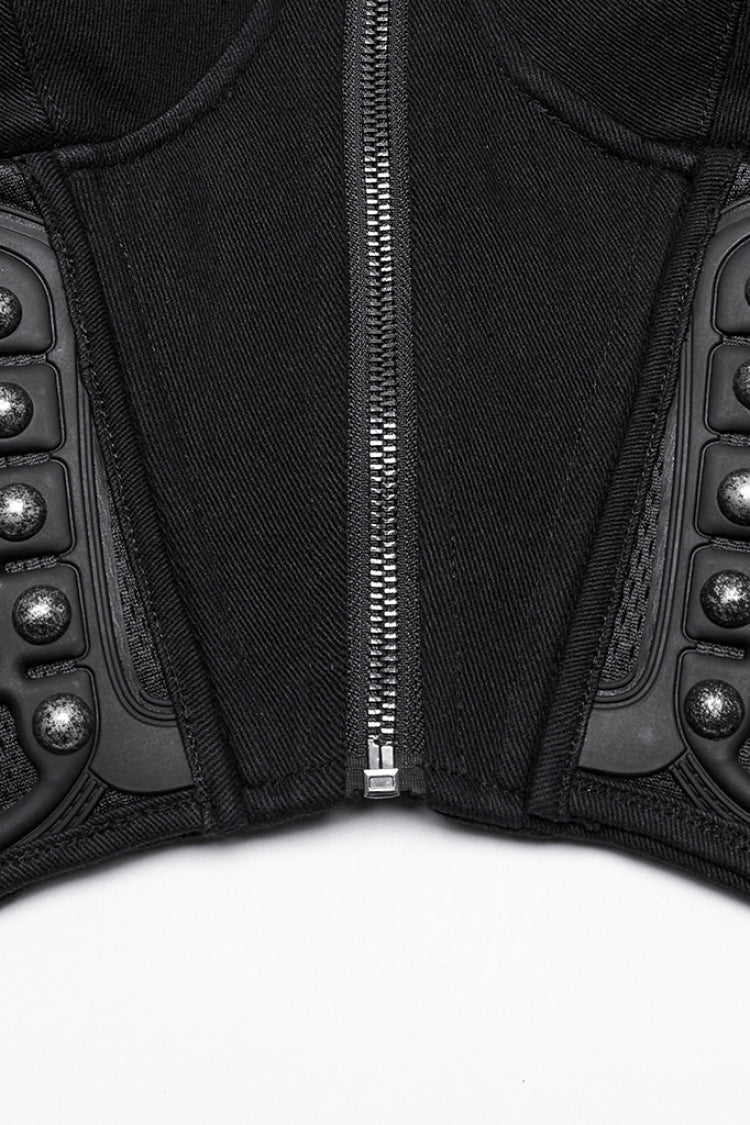 Black Sleeveless Lace-Up Rivet Buckle Women's Punk Vest - Product - 6
