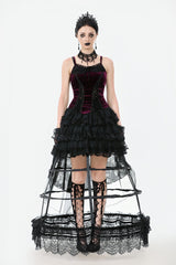 Burgundy Ribbon Bow Lace-Up Women's Gothic Velet Cami Corset Top - Product - 5
