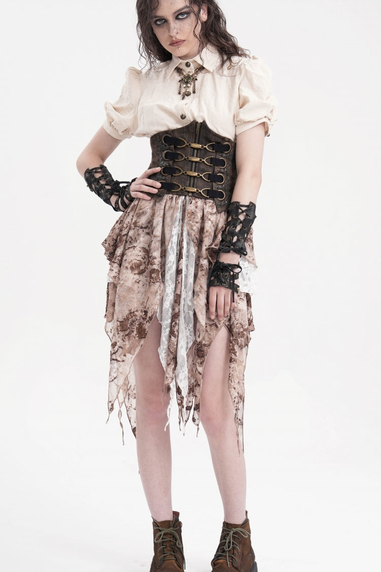 Brown Lace-Up Slim Zippered Women's Punk Underbust Corset - Product - 5