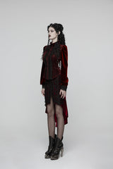 Red Embroidered Floral Embroidered Irregular Women's Gothic Fishtail  Skirt - Product - 4