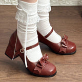 Bowknot Square Toe Sweet College Style Lolita High Heels Shoes 3 Colors - Red - 2