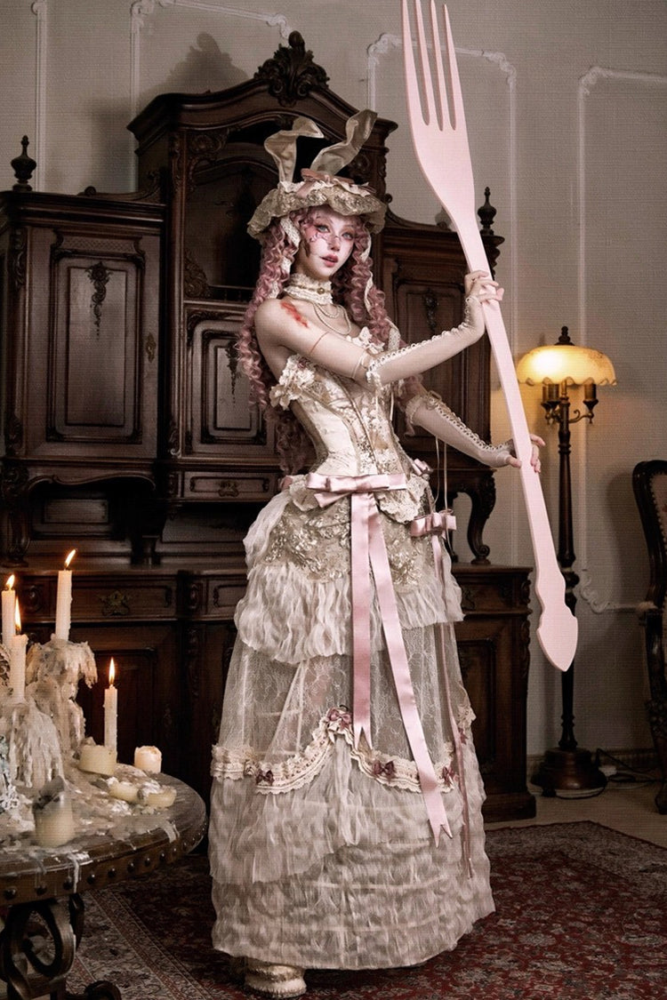 Light Brown [Cupid’s Poetry Box] Ruffle Embroidery Bowknot Lace Fishbone Classic Elegant Lolita Vest - Product - 2