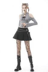 Black Pleated Big-pocket Chain-Decorated Women's Punk Mini Skirt with Belt - Product - 6