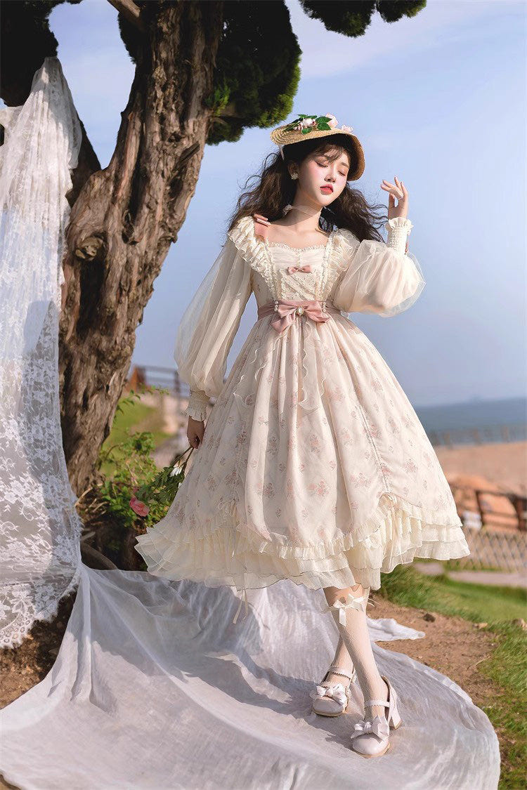 Ivory Time Letter Multi-layer Print Ruffle Bowknot Daily Sweet Elegant Lolita Dress - Product - 2