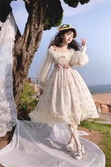 Ivory Time Letter Multi-layer Print Ruffle Bowknot Daily Sweet Elegant Lolita Dress - Product - 2