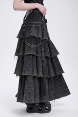Black Multi-Layered Lace-Up Chain Women's Punk Skirt - Product - 4