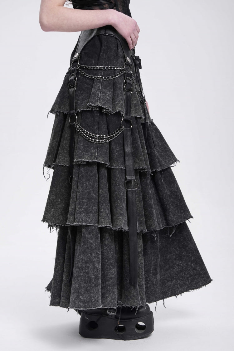 Black Multi-Layered Lace-Up Chain Women's Punk Skirt - Product - 4
