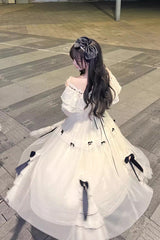 Ivory Off Shoulder Bowknot Sweet Elegant Princess Lolita Dress - Product - 6