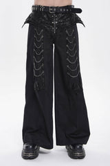 Black Spliced Studded Zippered Chain-Decorated Men's Punk Cool Pants - Product - 7