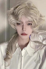Beige Medium Long Curly Hair Retro Ouji Wig - Product - 2