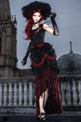Black/Red [Rotten Bone Flower] Sleeveless Ruffled Embroidered Lace-Up Gothic Lolita Skirt Dress Set - Product - 5