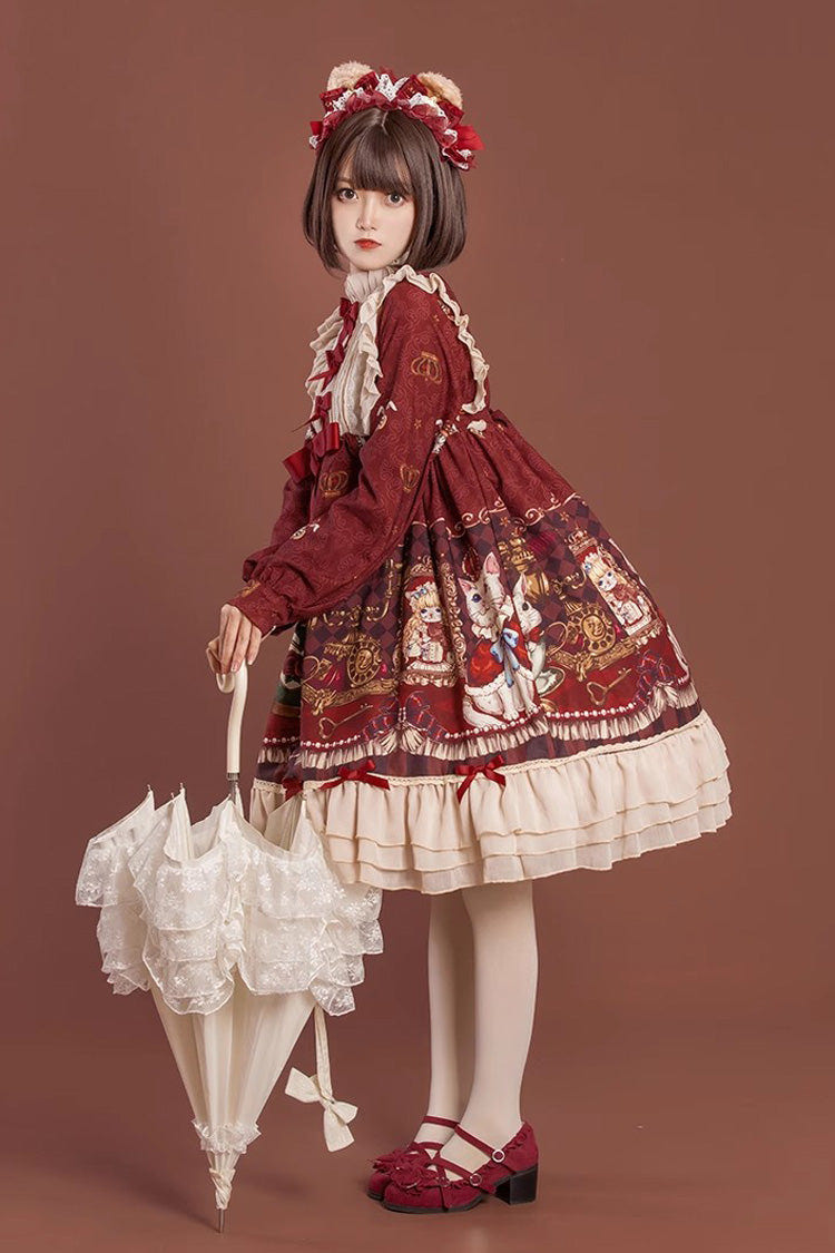 [Rabbit and Bear Feast]  Long Sleeves Multi-Layered Print Ruffle Bowknot Sweet Lolita Dress 2 Colors - Product - 5