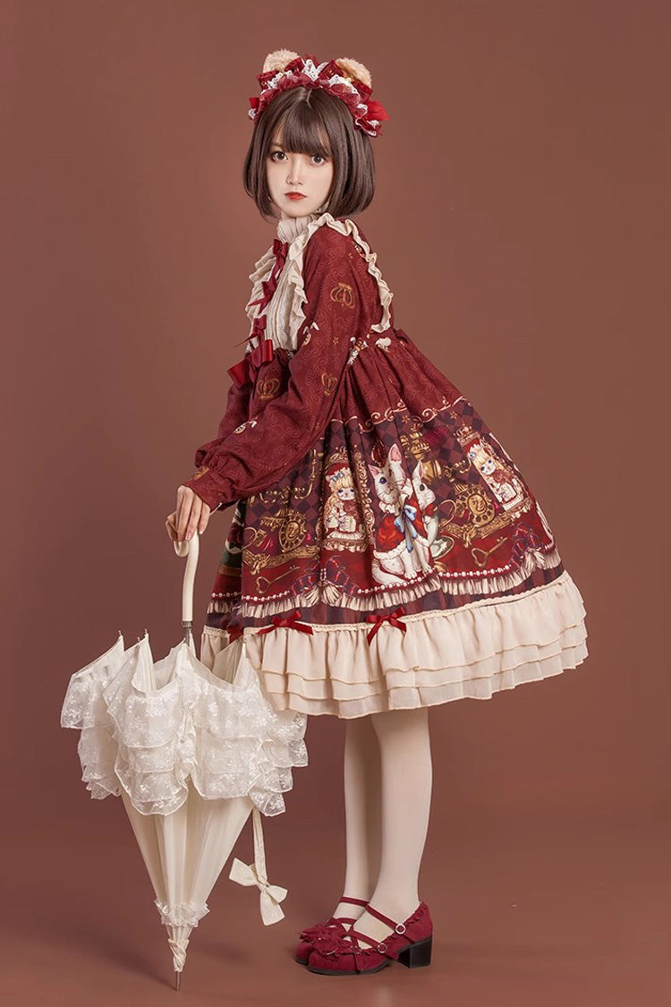 [Rabbit and Bear Feast]  Long Sleeves Multi-Layered Print Ruffle Bowknot Sweet Lolita Dress 2 Colors - Product - 5