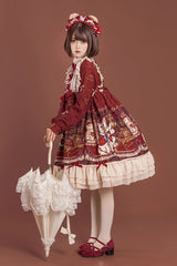 [Rabbit and Bear Feast]  Long Sleeves Multi-Layered Print Ruffle Bowknot Sweet Lolita Dress 2 Colors - Product - 5