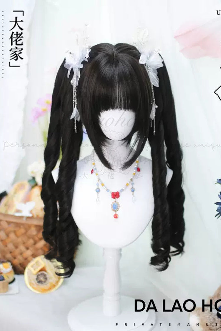 Black With Roman Roll Ponytail Sweet Lolita Short Wigs - Black - 1