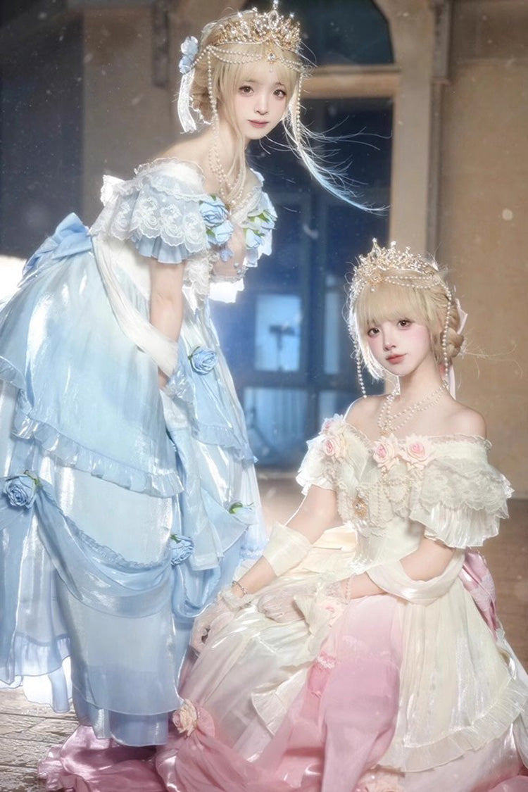 Gradient Color Short Sleeves Multi-layer Ruffle Bowknot Sweet Elegant Princess Lolita Dress 3 Colors - Product - 2