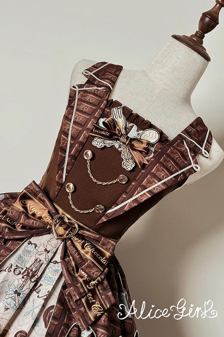 Brown [Teddy Bear Chocolate] Sleeveless Print Ruffle Bowknot Sweet Lolita Jsk Dress - Product - 13