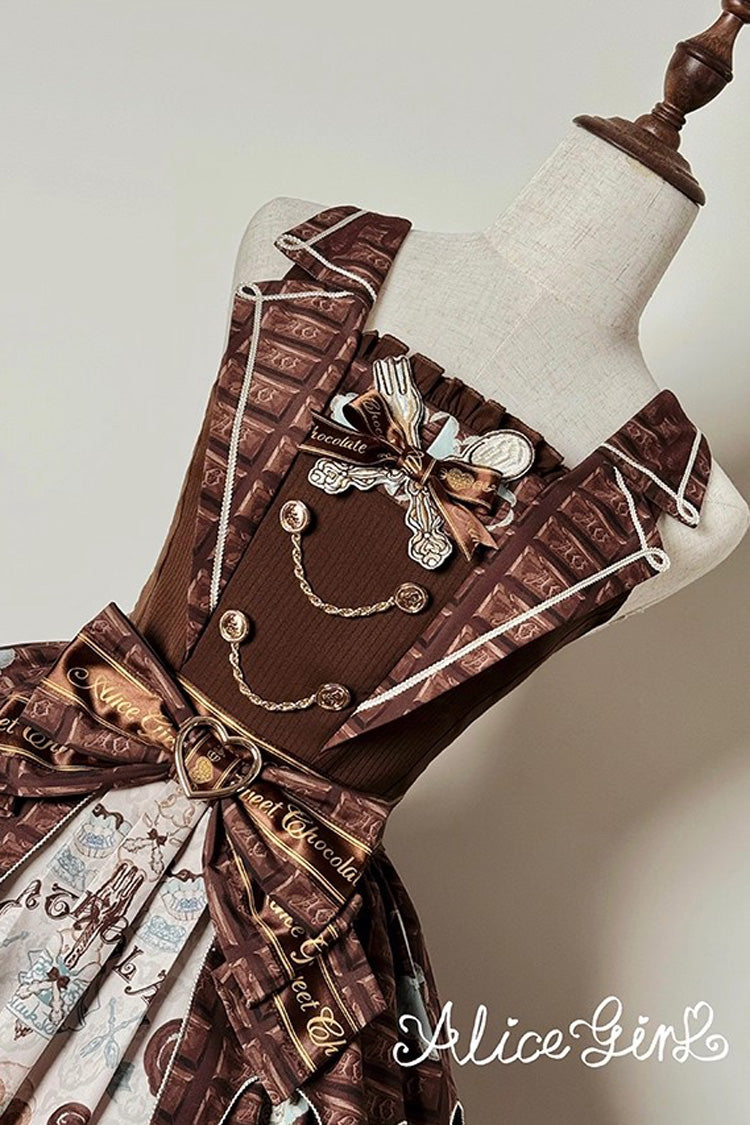Brown [Teddy Bear Chocolate] Sleeveless Print Ruffle Bowknot Sweet Lolita Jsk Dress - Product - 13