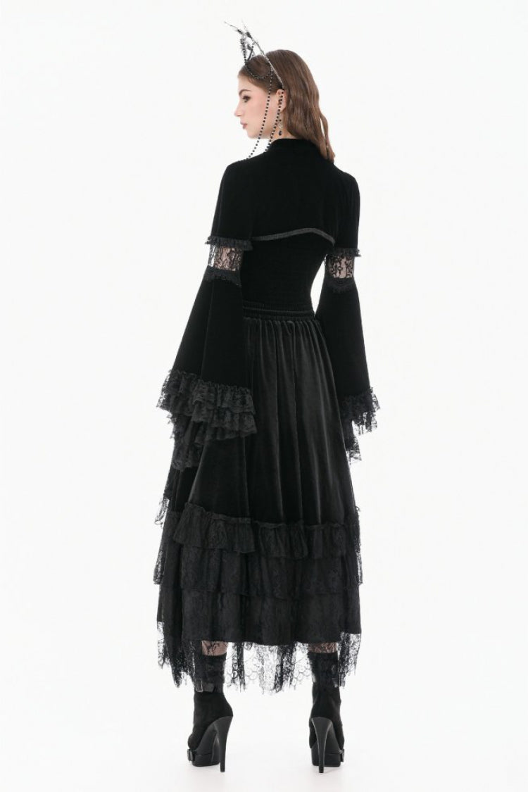 ブラック キーホール マンダリン 襟 ロング フレアスリーブ ベルベット スプライス レース レディース ゴシック シュラグ 商品画像