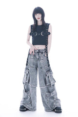 Jirai Kei Rivet Punk Japanese Straight-Leg Jeans Pants 2 Colors - Product - 4