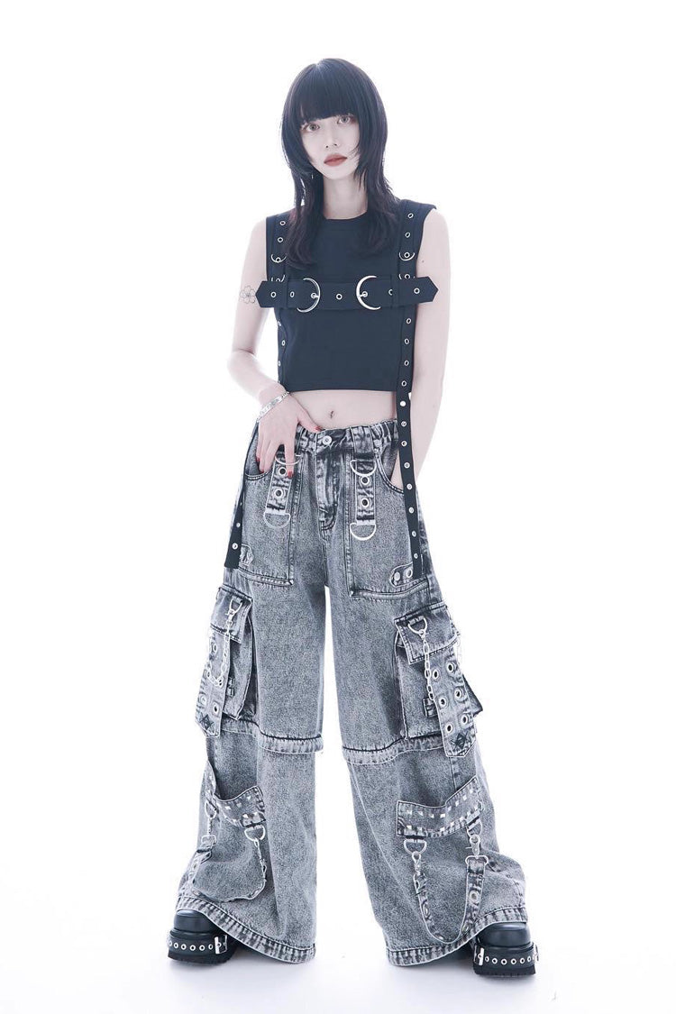 Jirai Kei Rivet Punk Japanese Straight-Leg Jeans Pants 2 Colors - Product - 4