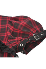 Black/Red Plaid Turn-Down Collar Cut-Out Short Sleeves Lace-Up Women's Punk Retro Mini Dress - Product - 14