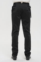 Black Retro High Waist Pattern Side Side Adjustable Leather Men's Gothic Pants - Product - 3