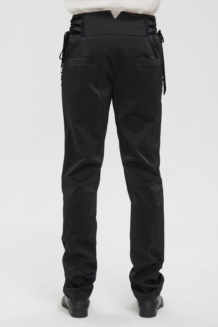 Black Retro High Waist Pattern Side Side Adjustable Leather Men's Gothic Pants - Product - 3