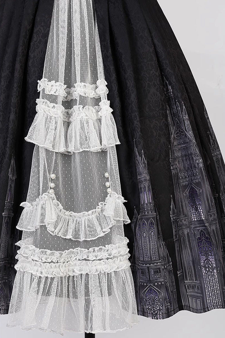Black Sleeveless Print Lace Gothic Vintage Princess Lolita Jsk Dress - Product - 8