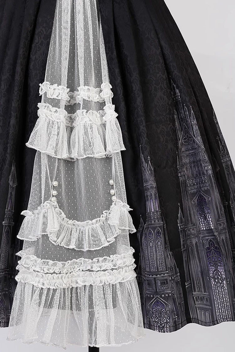 Black Sleeveless Print Lace Gothic Vintage Princess Lolita Jsk Dress - Product - 8