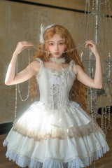 White Double-Layered Ruffle Lace Gothic Ballet Lolita Jsk Dress - Product - 2