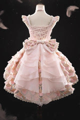 Pink [Peacock Feather] Multi-Layered Ruffle Hanayome Cardigan Bowknot Lace Sweet Lolita Jsk Dress Set - Product - 9