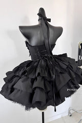 Black Sleeveless Triple-Layered Ruffle Bowknot Lace Gothic Princess Lolita Dress - Product - 9