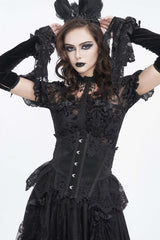 Black Embroidered Patchwork Lace Lace-Up Slim Fit Mesh Eyelet Women's Gothic Luxurious Royal Underbust Corset - Black - 1